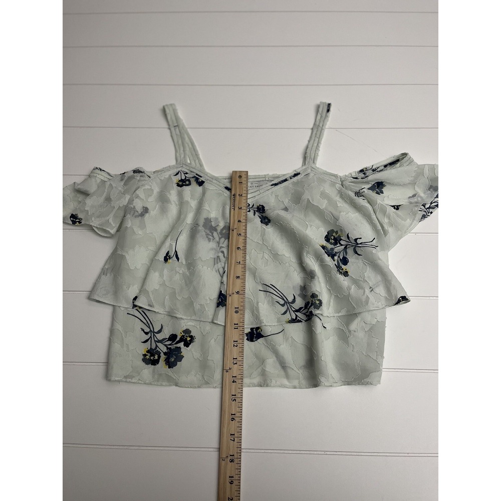 Lucky Brand Womens S Pale Green w/Blue Floral Off Shoulder Layered Lined Blouse - Picture 3 of 7